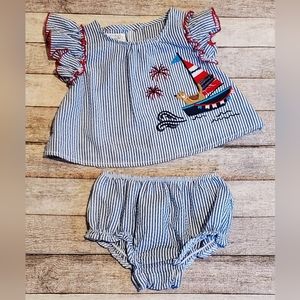 Mud Pie Baby Girls Sailboat Pinafore Set Size 6-9 Months
